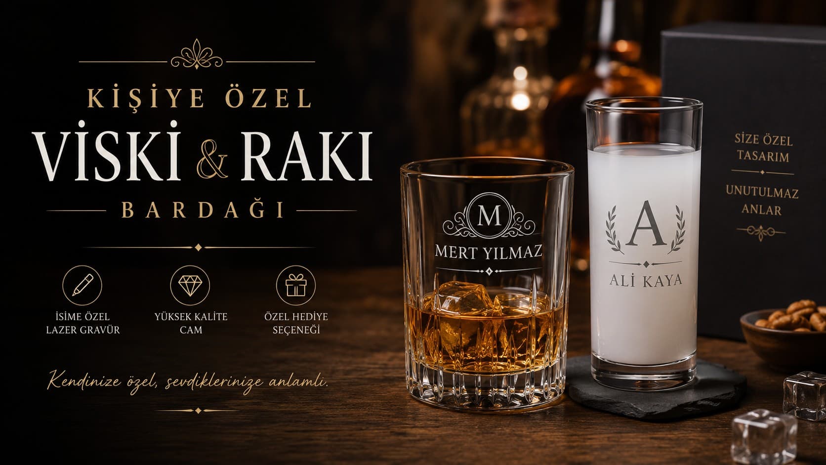 Kişiye Özel Viski ve Rakı Bardakları ile Şıklığı Yakalayın